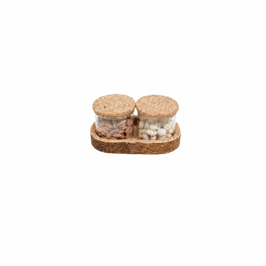 Set of 2 cork glass jar with tray