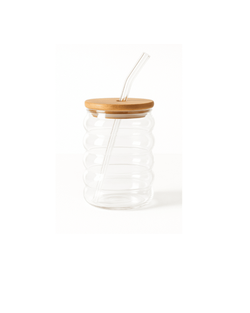 Tumbler Glass with Lid & Straw (500ml, Wave Bubble Design) Tumbler Glass with Lid & Straw (500ml, Wave Bubble Design)