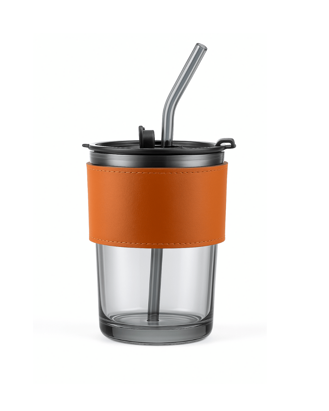 Glass Mug With Sleeve and Straw black 380 ml