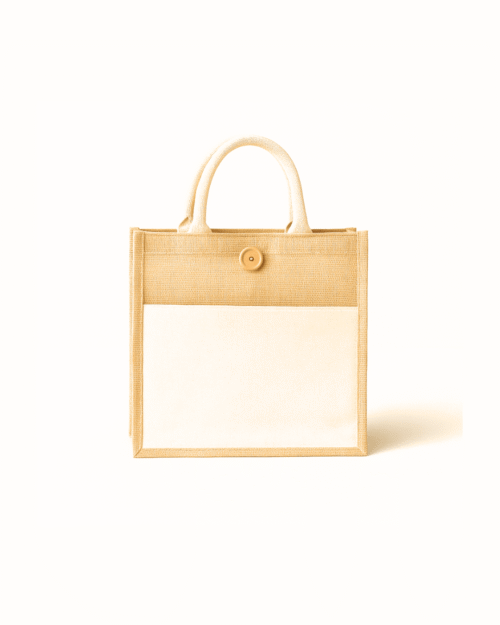 Jute Bag with Canvas Pocket (10x12x5 inches) Jute Bag with Canvas Pocket (10x12x5 inches)
