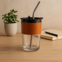 Glass Mug Black Silicon Straw ( 430ml )