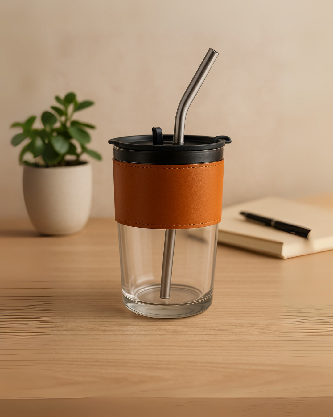 Sustainable Hamper (1) Glass Mug Black Silicon Straw ( 430ml )